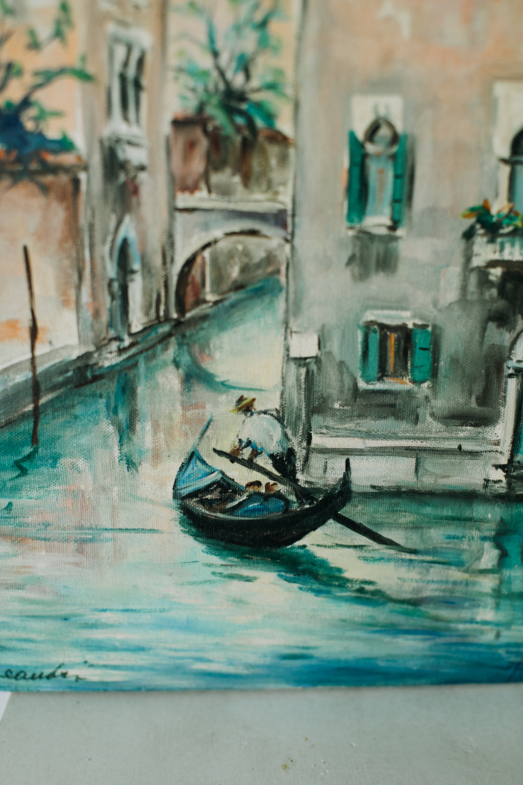 Vintage Venetian Canals Oil Painting
